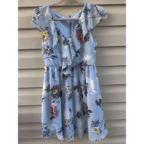 Xhilaration Womens Blue Floral Dress Size Medium M Beach Flowers Spring Summer - Picture 3 of 12